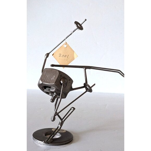 Junk Art VTG 2001 Vernart Ski Nut Skier Figurine Handcrafted Metal 6" Tag Canada - Picture 12 of 12